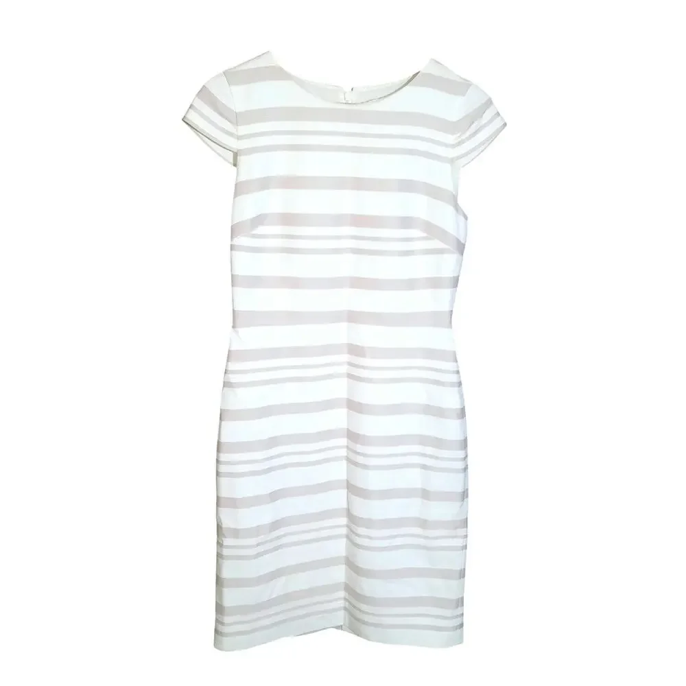 J. Crew Womens Double Stripe Cap Sleeve Sheath Rounded Crew Neckline Dress SZ 4